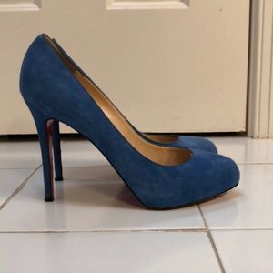 Christian Louboutin blue suede round toe pump